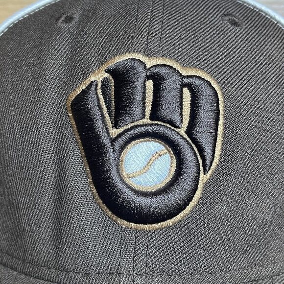 MIlwaukee Brewers New Era Fitted Hat Mens Size 7 5/8 Brown MLB Baseball Cap Rare - Picture 3 of 14